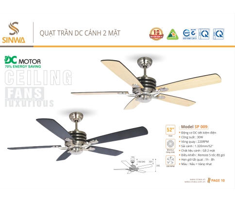 QUẠT TRẦN DC CÁNH HAI MẶT SP 009