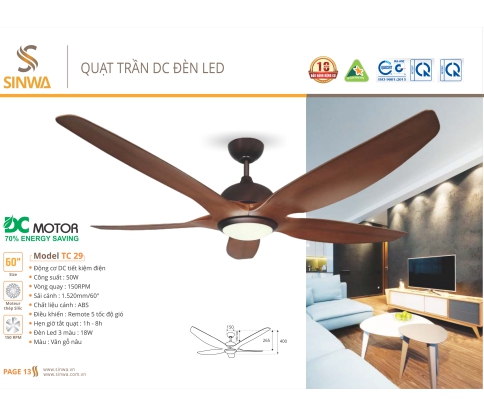 QUẠT TRẦN DC ĐÈN LED TC 29
