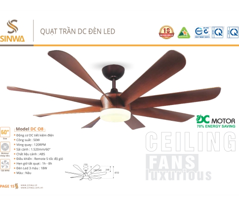 QUẠT TRẦN DC ĐÈN LEC DC 08