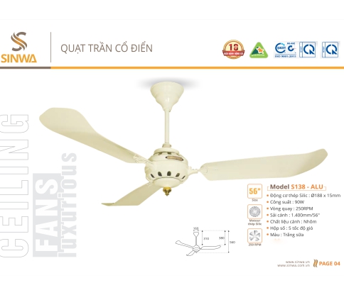 QUẠT TRẦN CỔ ĐIỂN S138 - ALU