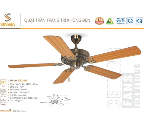 QUẠT TRẦN TRANG TRÍ KHÔNG ĐÈN