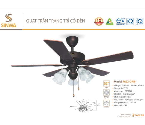 QUẠT TRẦN TRANG TRÍ CÓ ĐÈN F622 - ORB