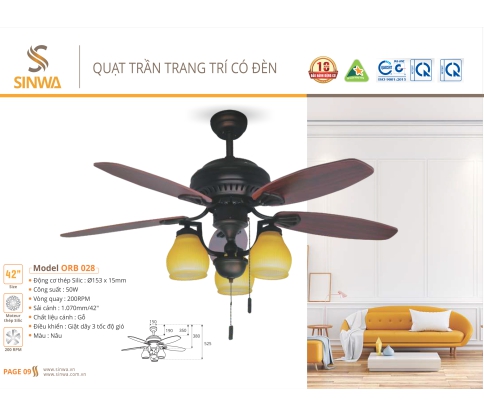 QUẠT TRẦN TRANG TRÍ CÓ ĐÈN ORB - 028