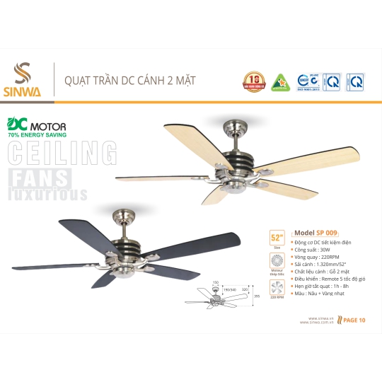 QUẠT TRẦN DC CÁNH HAI MẶT SP 009
