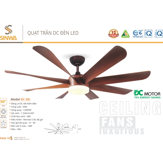 QUẠT TRẦN DC ĐÈN LEC DC 08