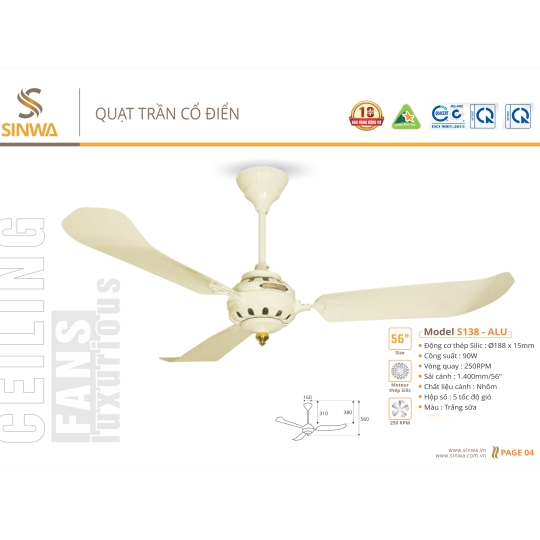 QUẠT TRẦN CỔ ĐIỂN S138 - ALU