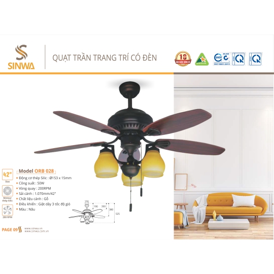 QUẠT TRẦN TRANG TRÍ CÓ ĐÈN ORB - 028